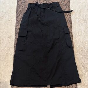Zara Black Cargo Midi Skirt with D-Ring Belt